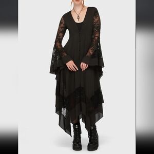 Killstar Gothic Black Lace Long Sleeve Dress